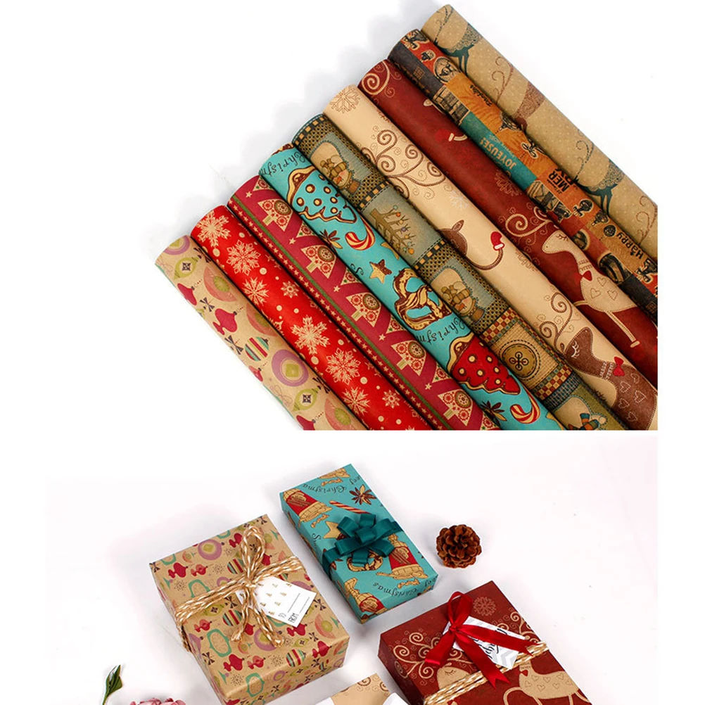 

9 Sheets Christmas Kraft Gift Wrapping Paper Christmas Wrapping Paper for Holiday Gift Wrap Party Decor
