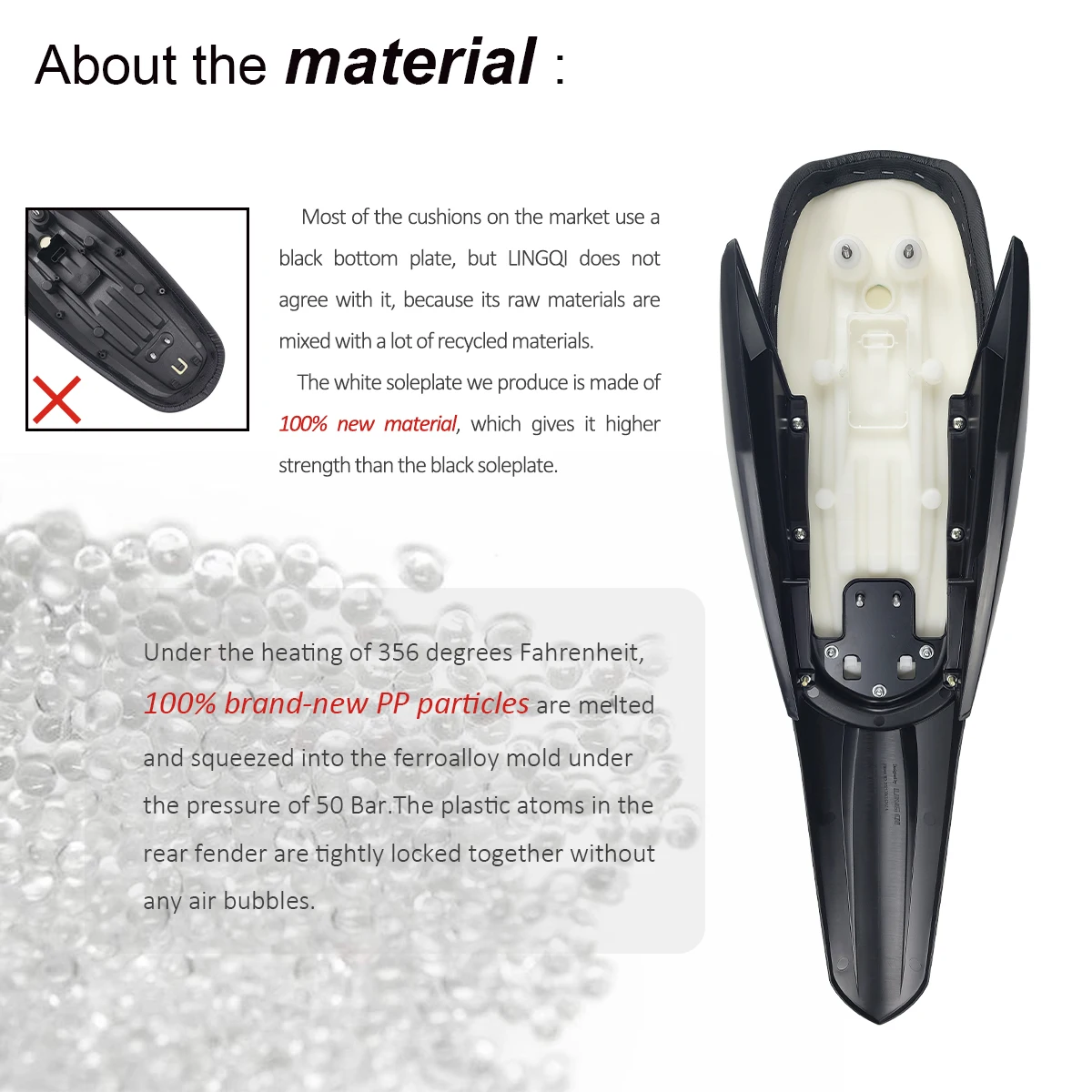 Kunststoffset der zweiten Generation, passend für Light Bee X und S. Modifizierter Sattel, hinterer Kotflügel, hinterer Seitenspatflügel und hinten