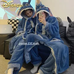 Cartoon Disney Anime Coral Velvet Lilo&Stitch Pajamas Set Women Men  Winter Thickened Hooded Couple Plush Home Clothes Nightdres