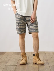 SIMWOOD-pantalones cortos de camuflaje Vintage para hombre, Shorts Cargo de gran tamaño, 2024 algodón, lavados con enzima, 270gsm, para exteriores, novedad de verano 100%