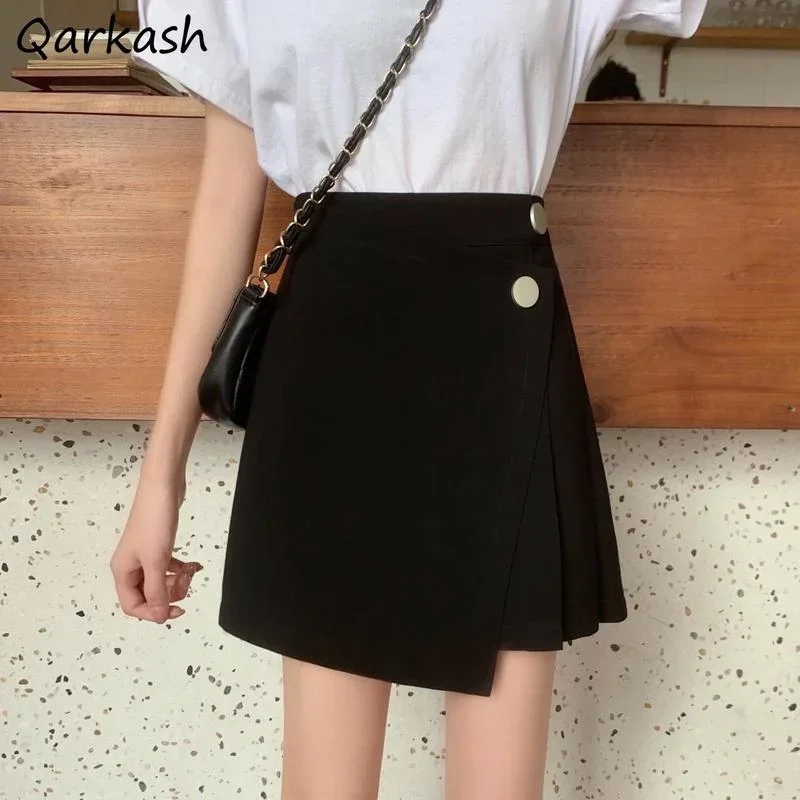 

Skirts Women Mini Black Elegant Asymmetrical Buttons Design Fashionable Korean Style Office Lady Empire Simple M-4XL Summer New