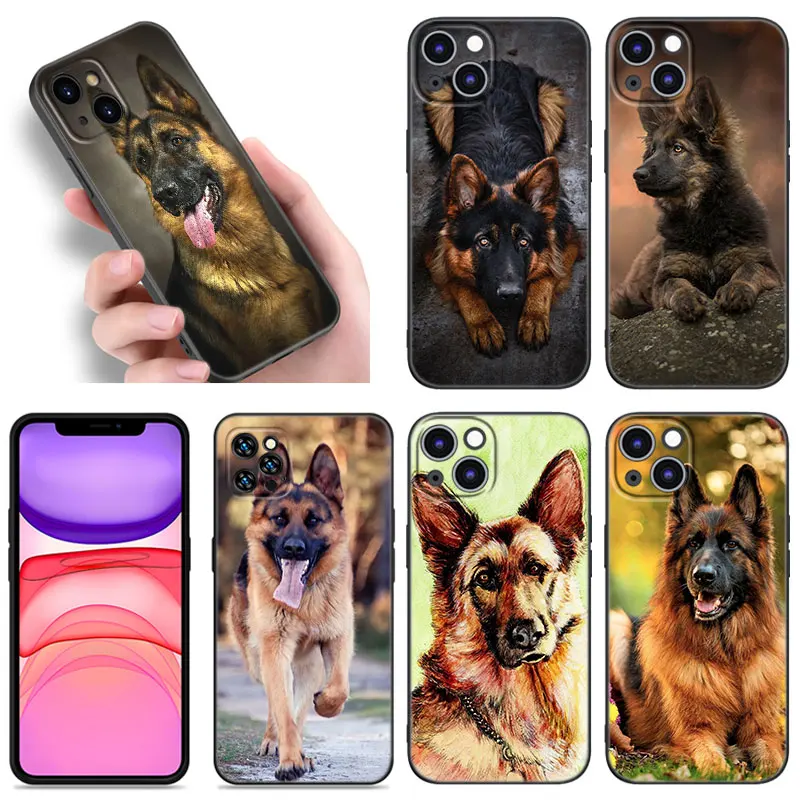 German Shepherd Dog Black Silicone Phone Case For Apple iPhone 12 13 Mini 11 14 15 16 Pro Max 7 8 Plus Shell Cover