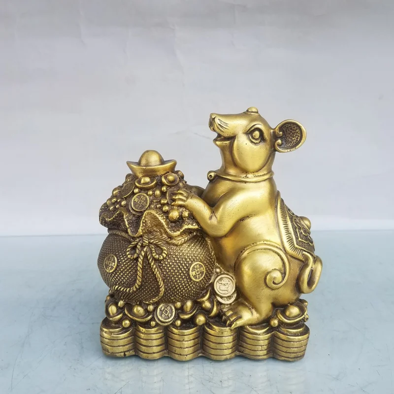 Brass Mouse Ornament Zodiac Treasure Bowl Ingot Copper Living Room Office Decoration Year of the Rat Lucky Charm