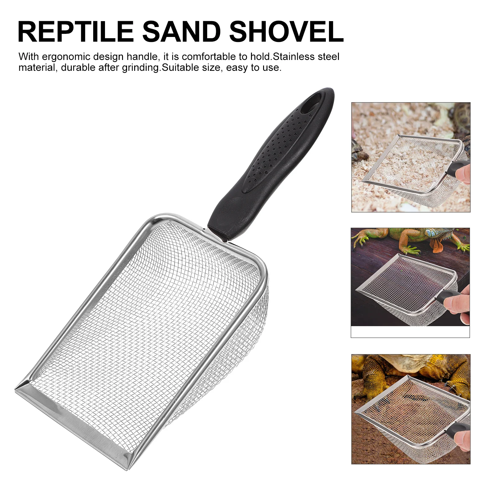 

1Pcs Stainless Steel Reptile Sand Shovel Ergonomic Sand Filtering Scoop Reptile Box Cleaning Tool Tortoise Spider Snake Supplies