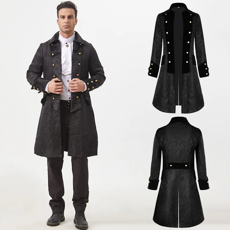 Medieval Men's Uniform Jacket Coat Pure Color Floral Embroidery Halloween Fashionable Men's Clothing Chinese Production