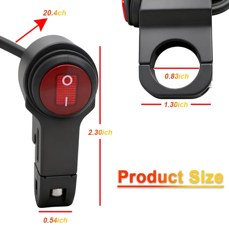 Waterproof Switchs 12V Motorcycle Handlebar Headlight ON/OFF Switch Scooter ATV Aluminum Alloy 2-Wire Red Light With terminal