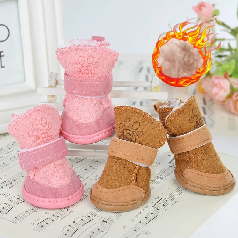 

Winter Warm Dog Boots 4Pcs Set Non Slip Snow Pet Shoes for Small Medium Dogs Puppy Paw Protector Outdoor Walking Pet Supplies
