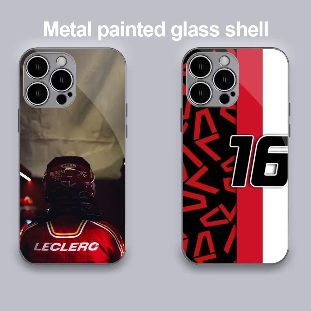 C-Charles Leclerc 16 F-F1  Phone Case  For iPhone 11 12 13 14 Mini Plus Pro Max Metal Painted Glass Fashion Antio-Drop Shell