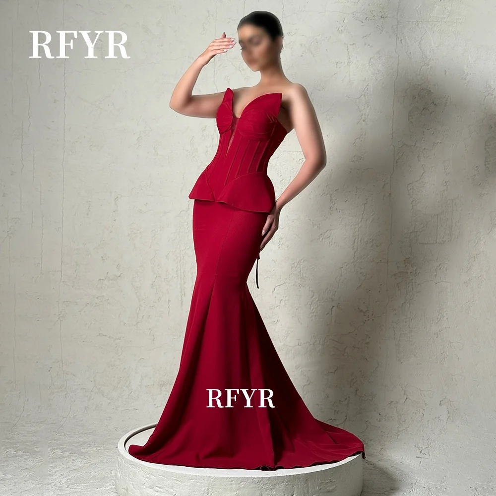 

RFYR Mermaid Prom Dress Corset Lace Up Back Evening Dress Crepe Party Dress Celebrity Gala Dress for Arabic Women Customized