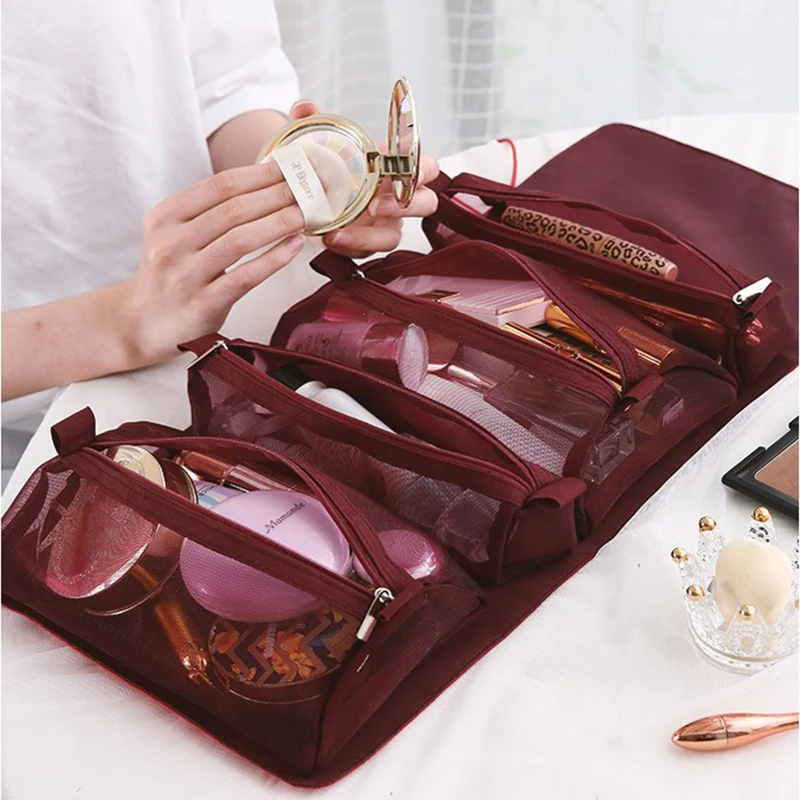 Travel Cosmetic Bag Detachable Portable Folding Toiletry Bag 4 IN 1 Removable Hanging Makeup Organizer Bathroom Bag for Shower