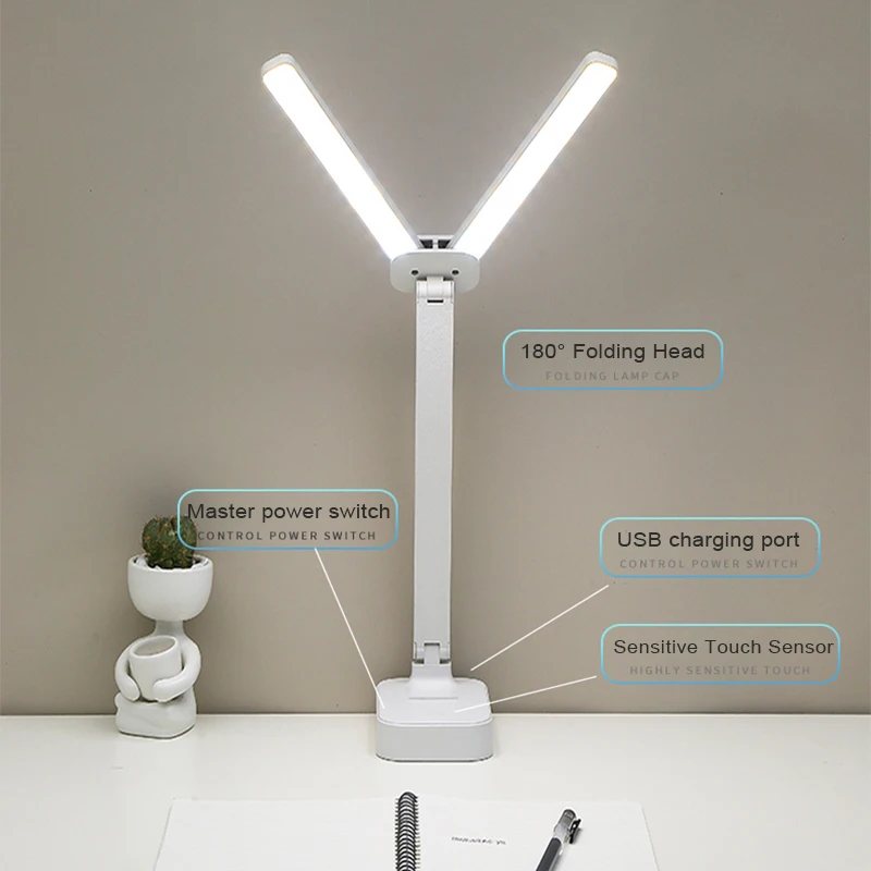 USB充電式LEDテーブルランプ,調節可能なタッチデスクランプ,目の保護,折りたたみ式,3レベル,デスク