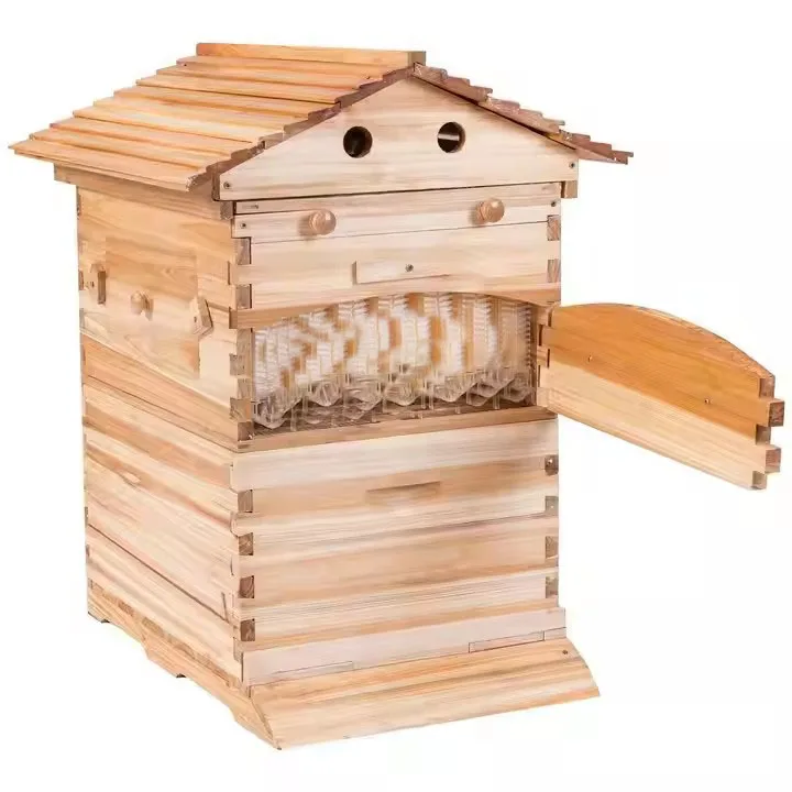 Factory Price Honey Outflow Bee Hive Complete Beekeeping Automatic Beehive Box with 7pcs Plastic Auto Frames