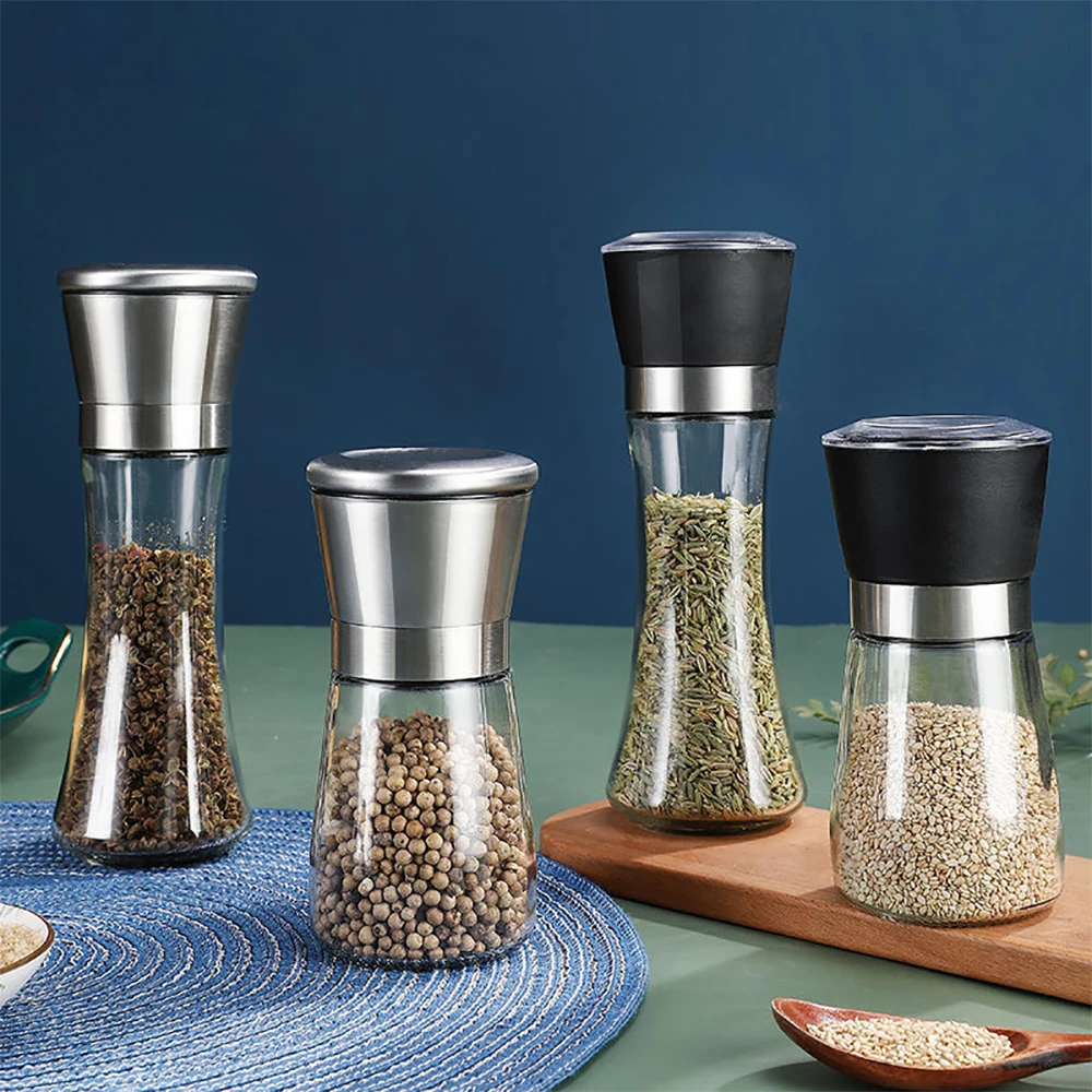 Stainless Steel Adjustable Manual Salt Grinder Pepper Grinder Ceramic Core Hand Tools Kitchen Small Tools Spice Glass Bottles