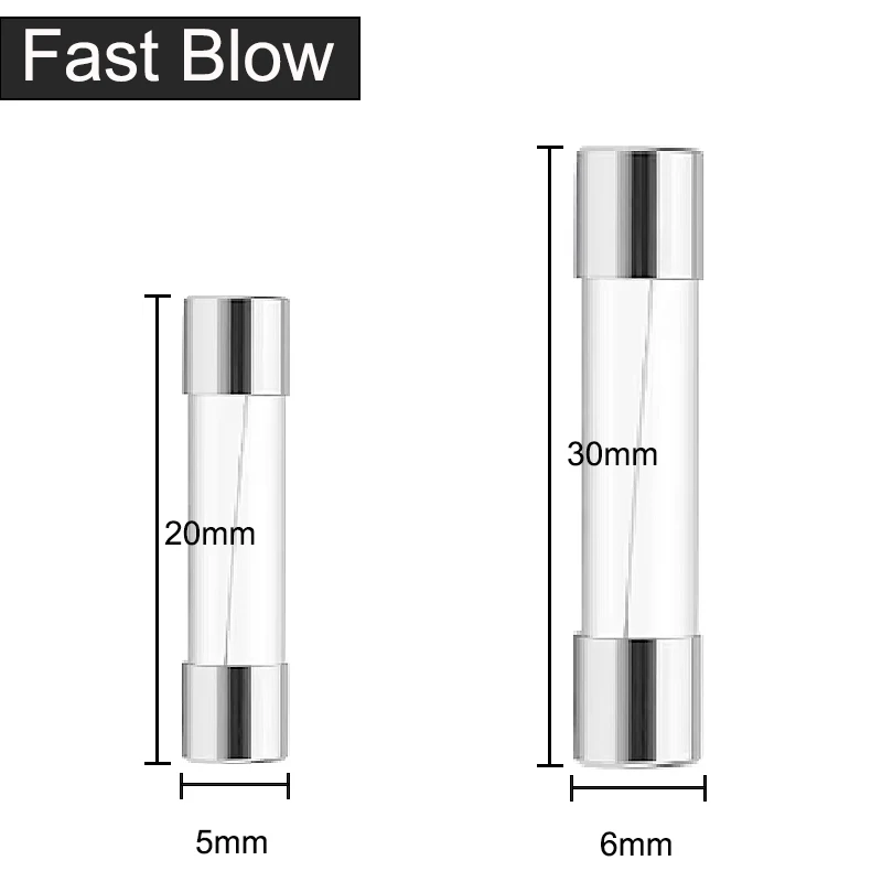 100PCS 5*20mm 6*30mm Glass Fuse Fast Quick Blow Fuses 0.2A 0.25A 0.3A 0.5A 1A 1.5A 2A 3A 4A 5A 6A 7A 8A 10A 15A 20A 25A 30A 250V