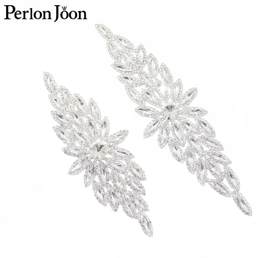 Two Size Sparkling Horse-eye Crystal Long Applique Rhinestone Patch Sew for Bridal Headdress Wedding Dress Accessories YHC033