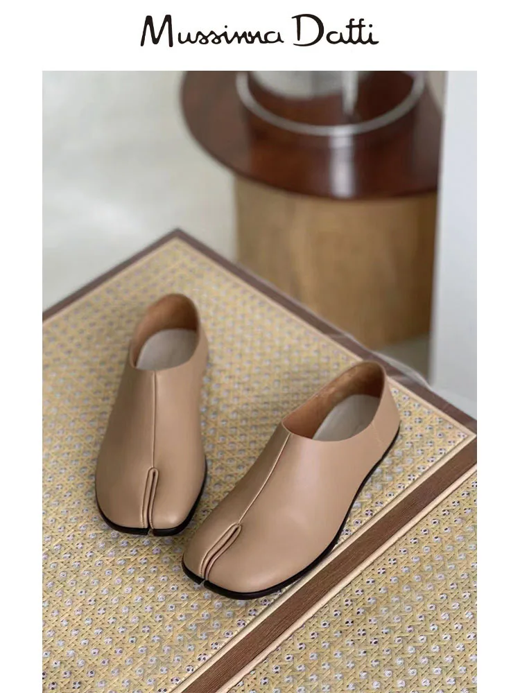 Murrinna Daffi Women Flats Genuine Leather Round Split Toe Shallow Lazy Slip on Slingback Mules Leather Shoes Soft Loafers Slip