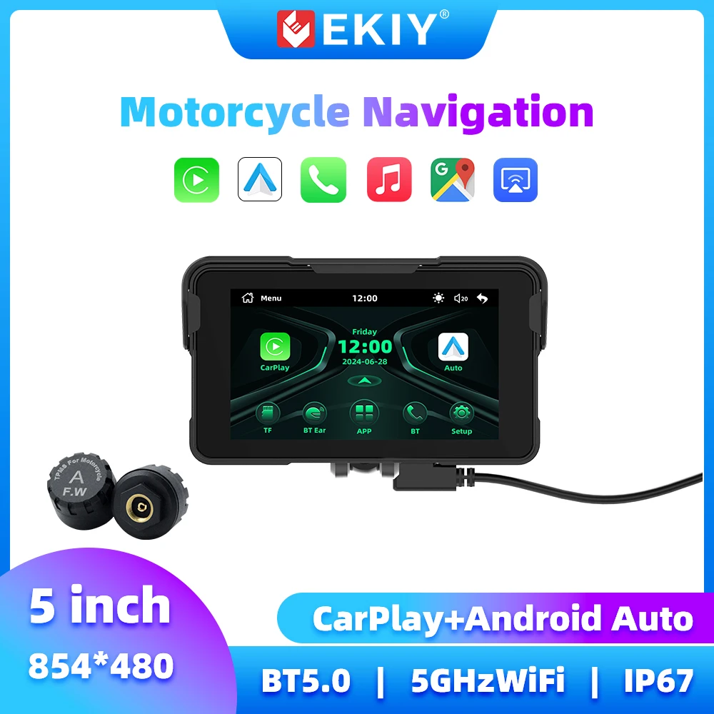

EKIY 5 Inch Motorcycle Navigation GPS Motorcycle Carplay Wireless Carplay Android Auto Display Monitor Motorcycle GPS Screen