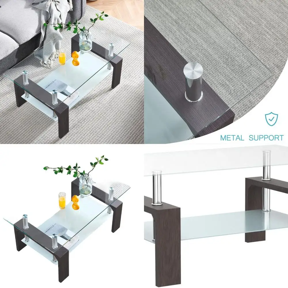 

Журнальный столик из орехового стекла, 39,5 x 23,5 x 17,5, с нижней полкой и регулируемыми ножками