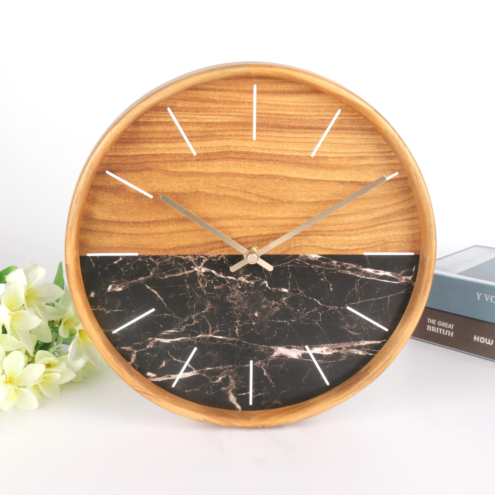 Special creative clock face design wooden wall clock, suitable for home decoration