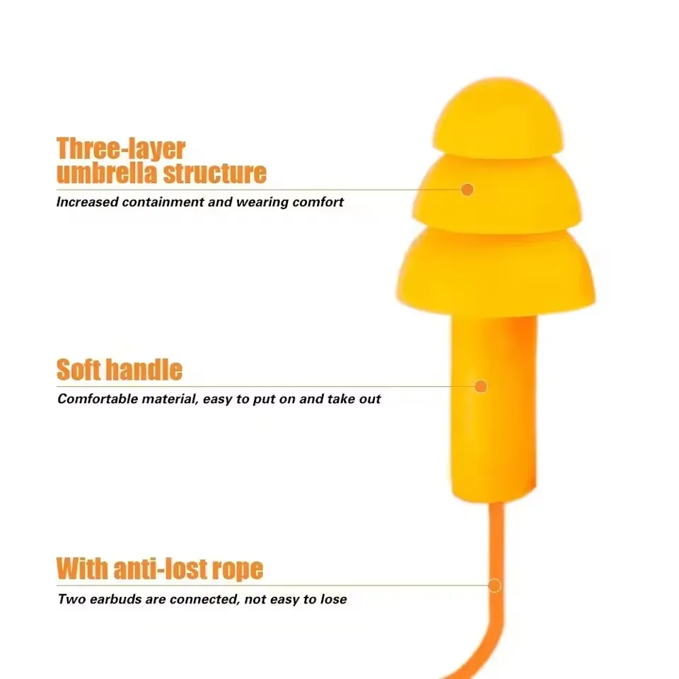Soft Anti-Noise Ear Plug Waterproof Swimming Silicone Corded Earplugs Anti Lost Reusable Earplug With Rope Hearing Protection