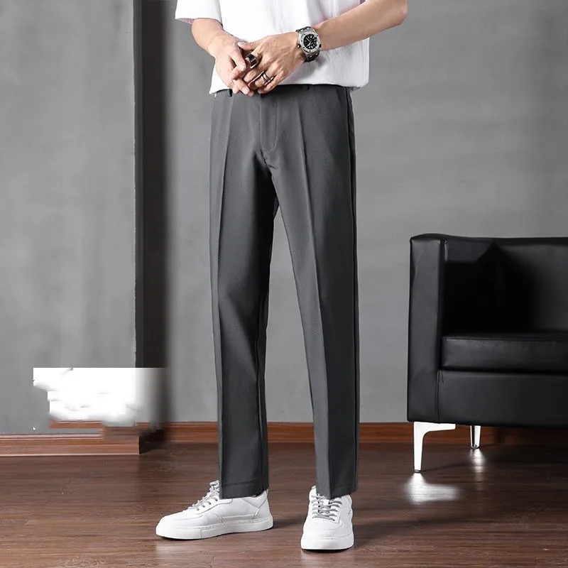 2023 Spring and Autumn Men's Solid Zipper Pocket Button Open Thread Decoration Slim Fit Casual Fashion Elegant Commuter Pants