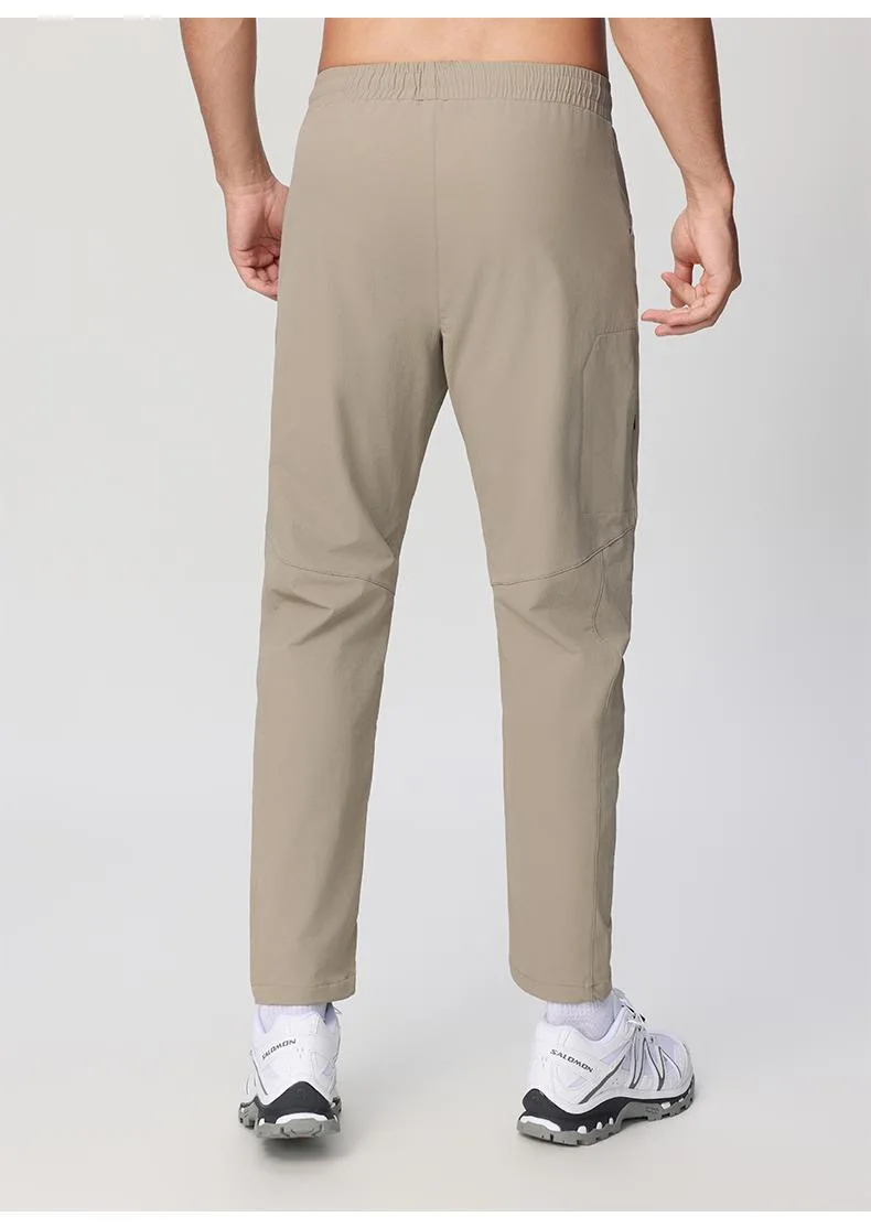 بنطال رياضي رجالي سريع الجفاف كاجوال مستقيم مناسب مع جيب بسحاب رفيع للاستخدام الخارجي، تصميم بخصر مطاطي لراحة ركوب الدراجات
