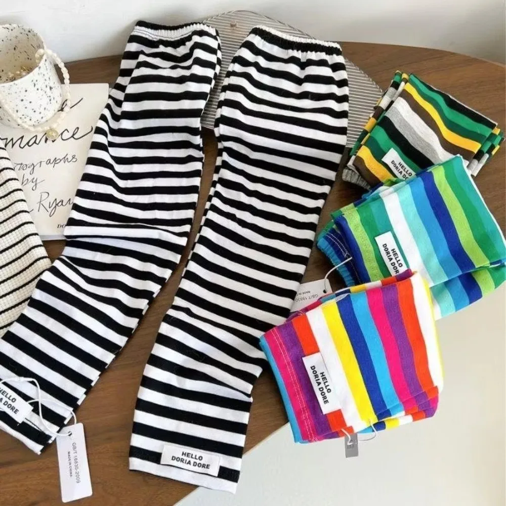 Y2k Color Strip Ice Arm Sleeve Loose Long UV Protection Arm Gloves Harajuku Stripe Anti-sunburn Breathable Sleeve Cover Summer