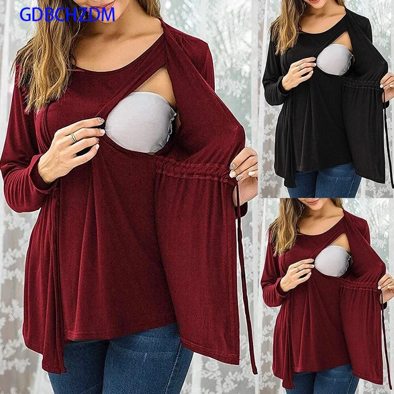 

Women Maternity Clothes Long Sleeve Double Layer Nursing Tops T-shirt Breastfeeding Pregnancy Clothes Gestante Roupas