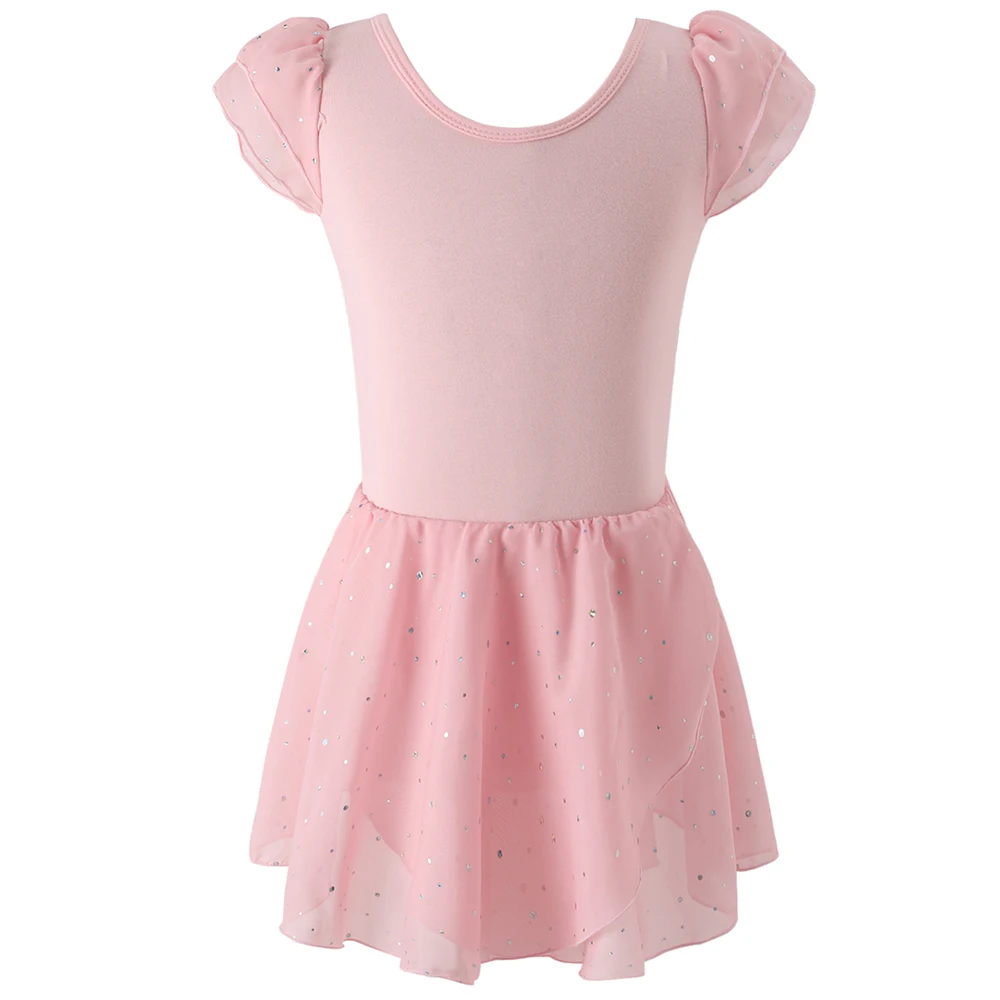 Conjunto de falda tutú y leotardo de Ballet con espalda cruzada para niñas, vestidos de baile con mangas con volantes de bailarina, disfraz de gimnasia brillante