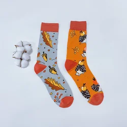 1 Pair Cartoon Cute Hedgehogs Foraging Pattern AB Style Fashion Personalized Men's Mid-Calf Socks