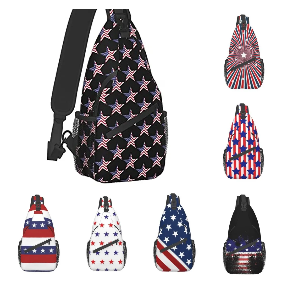 Sling Bag Chest Daypack Patriotic American Flag Usa Stars Shoulder Men Women Backpack Crossbody Hiking Camping Running One Size