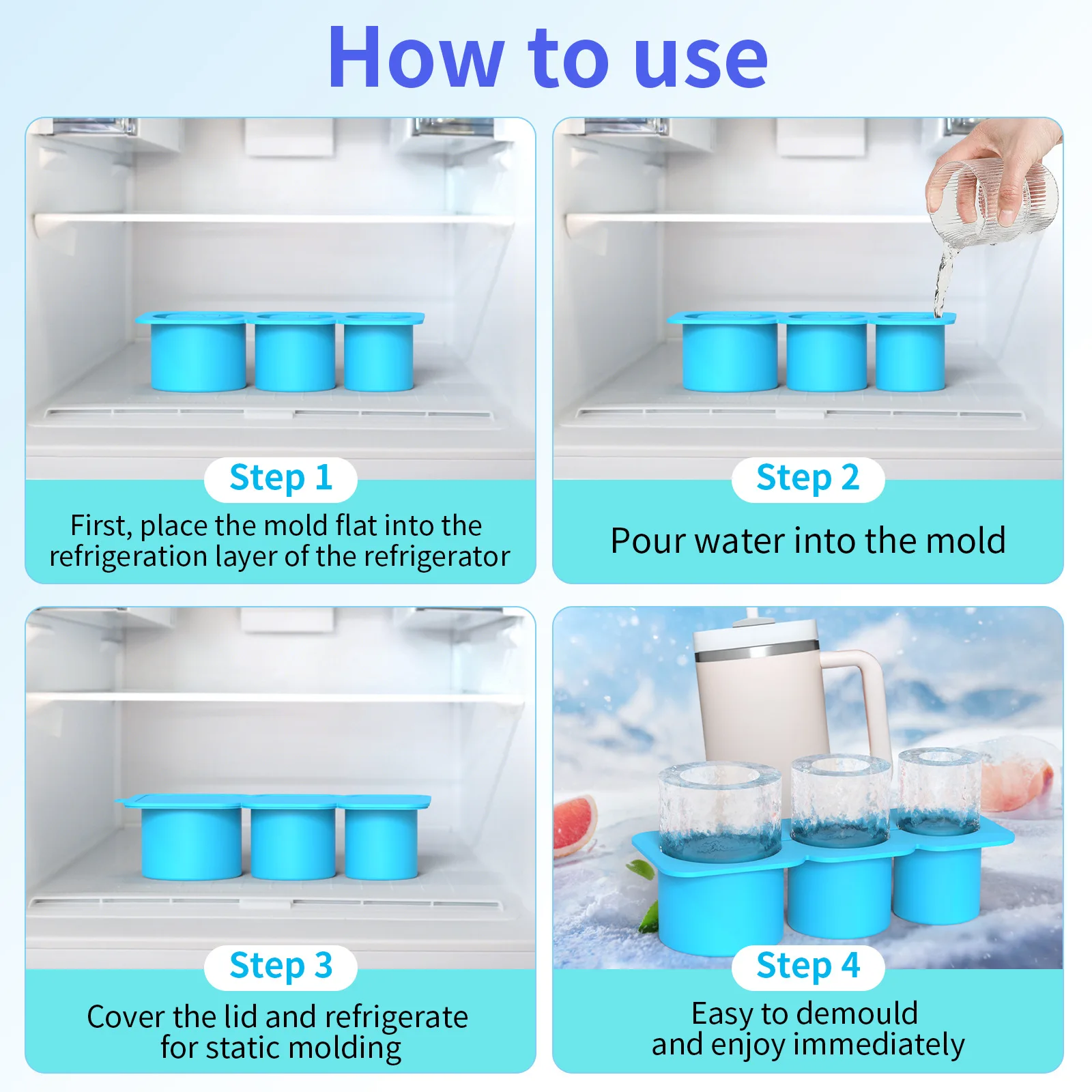 Ice Trays for Stanley tumblers Silicone Ice Cube Mold for Water Cup Non Stick Summer Ice Molds Easy Demoulding Soft Ice Cube