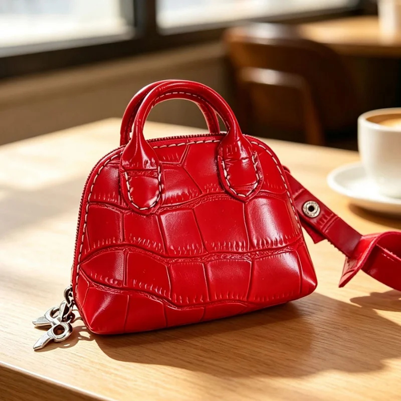 Women Cute Mini Shell Coin Purse, Crocodile Pattern Portable Lipstick Multi-purpose Small Storage Bag Trendy Accessory