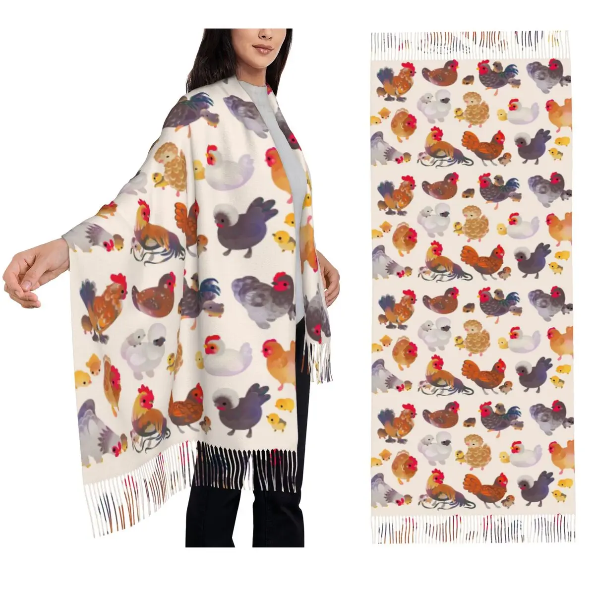 

Chicken And Chick - пастельный шарф, шарфы с кисточками для женщин, мягкие теплые шали и накидки, большая осенне-зимняя шаль