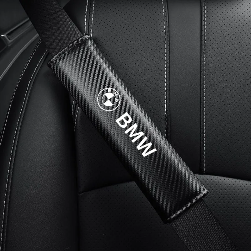 2Pcs Carbon Fiber Leather Car Safety Belt Pad Shoulder Covers for E39 E46 E90 E60 F10 F11 F30 G20 G21 G31 G38 G60 X1 X3 X5 X7 Z4