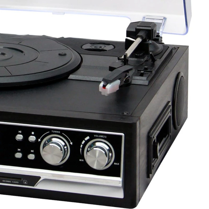 Retro de madeira turntable record player programável cd usb mp3 jogar cassete rádio gramofone