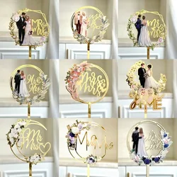 Golden Acrylic Mr&Mrs Love Wedding Cake Topper Wood Bride and Groom Cake Topper for Wedding Engagement Party Cake Decorations