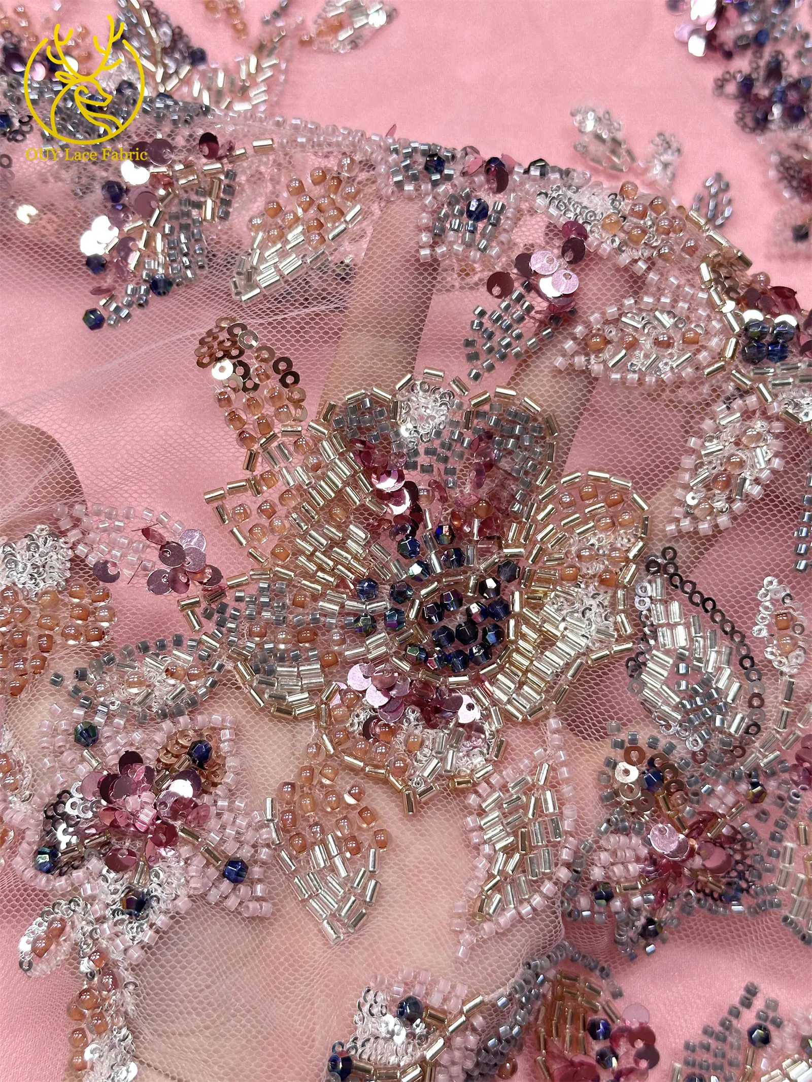Elegantes neues Design, nigerianischer handgefertigter, stark perlenbesetzter Spitzenstoff, luxuriöse afrikanische französische Pailletten-Spitze für Damen-Partykleider zum Nähen – Detail 9