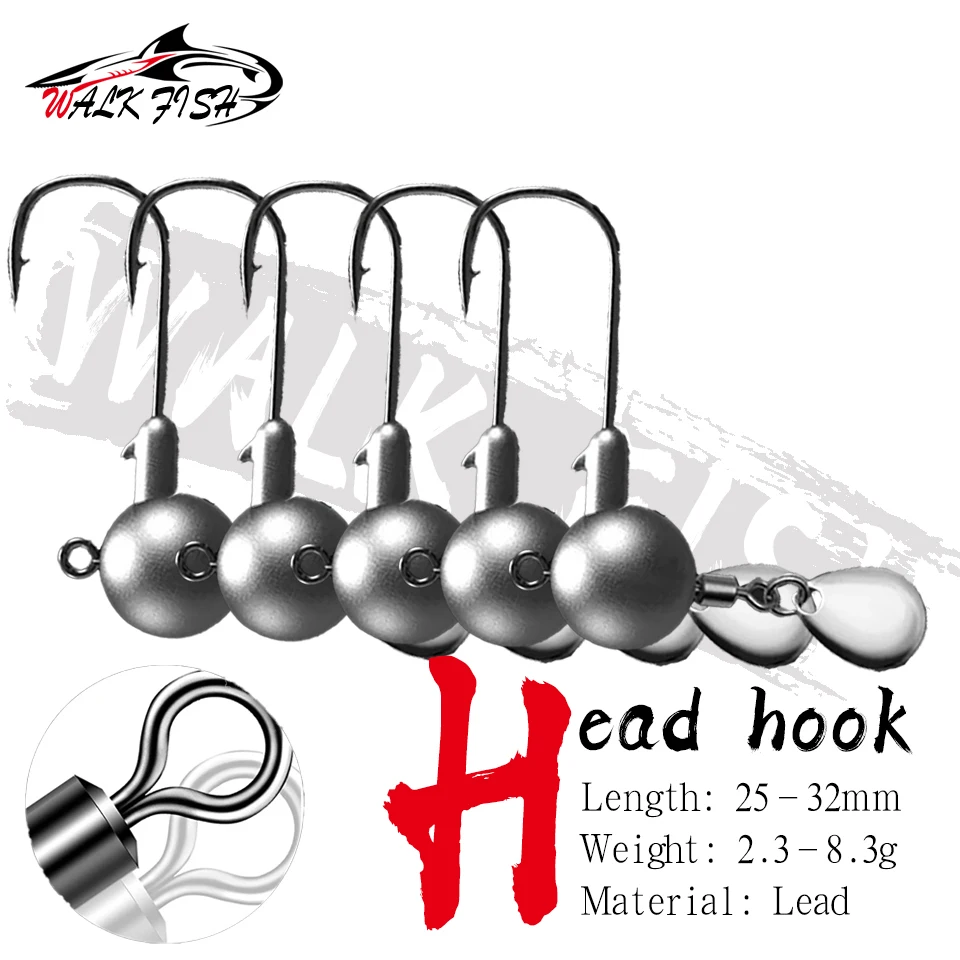 WALK FISH 5 Stück/Set 2,3-8,3g Metall-Bleiköpfe mit Haken, Spinner, Löffelköder, Pailletten, Geräuschköder, Weiche Köder, Angelzubehör für Süßwasser