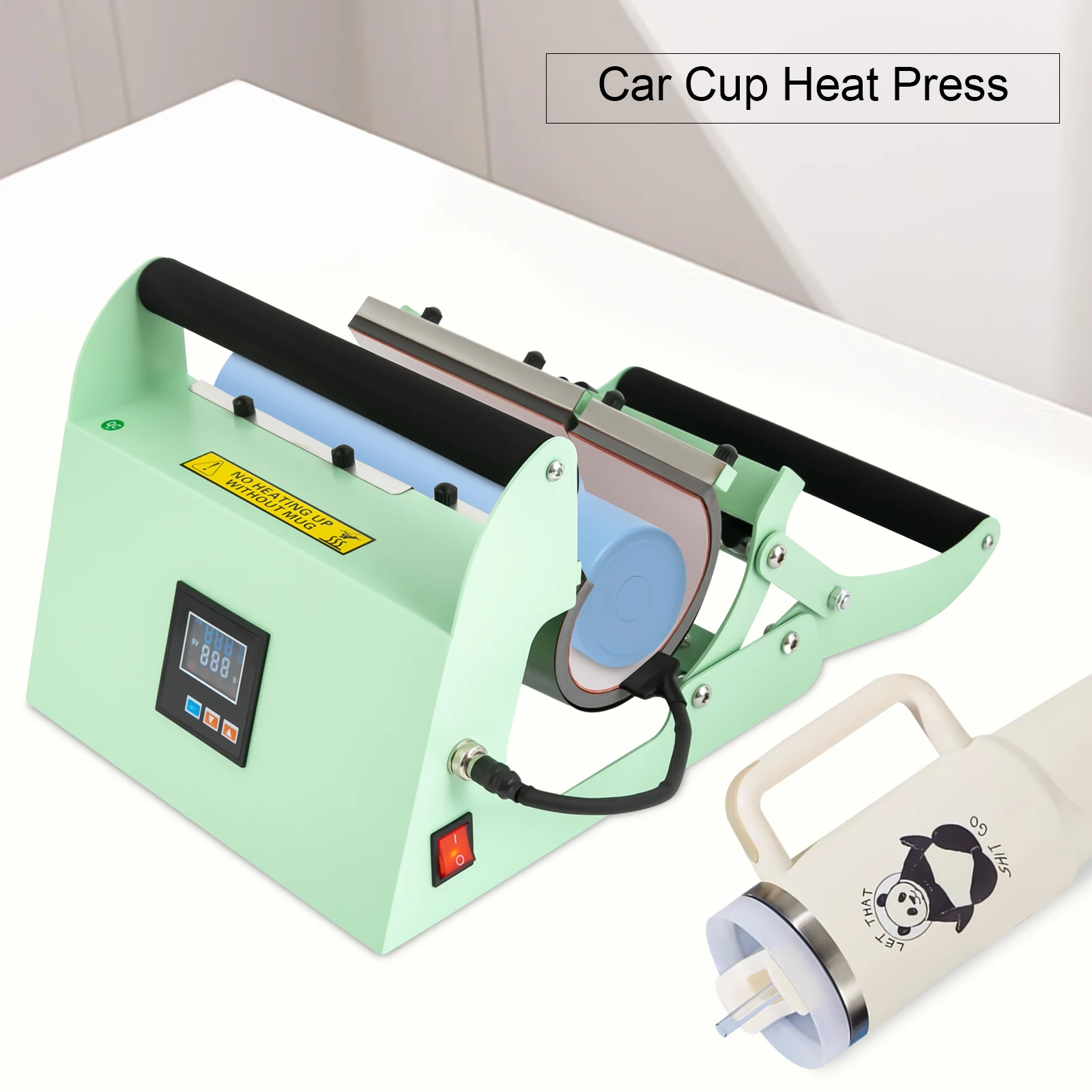 Mesin Press Panas Tumbler 500W 40Oz Hijau Muda Mesin Press Panas Tumbler 0-999s Pemanasan Merata DIY Heat Press untuk Pencetakan Mug