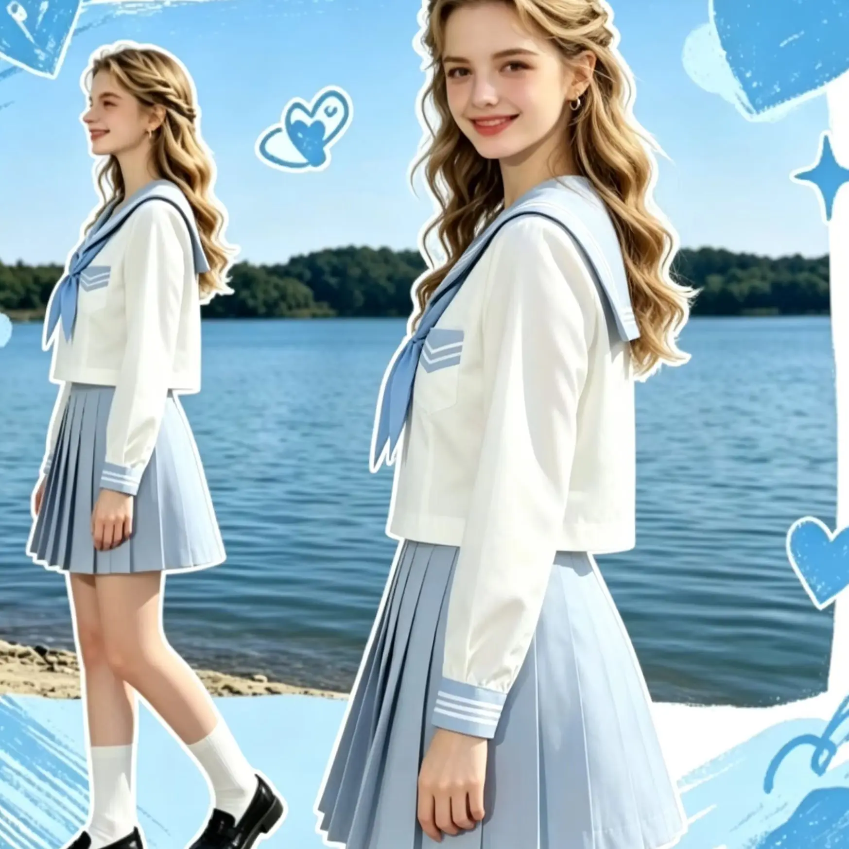 Traje de Marinero Estilo Japonés Azul Agua y Blanco, Uniforme Escolar JK con Cuello Marinero para Mujer, Atuendo para Uso Diario en el Campus