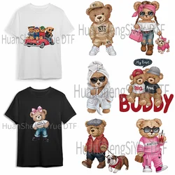 Cool bear Teddy Bear Ironing Sticker Clothes DTF Fashion T-shirt Hoodie DIY Jacket Patch Hot Paste Paper