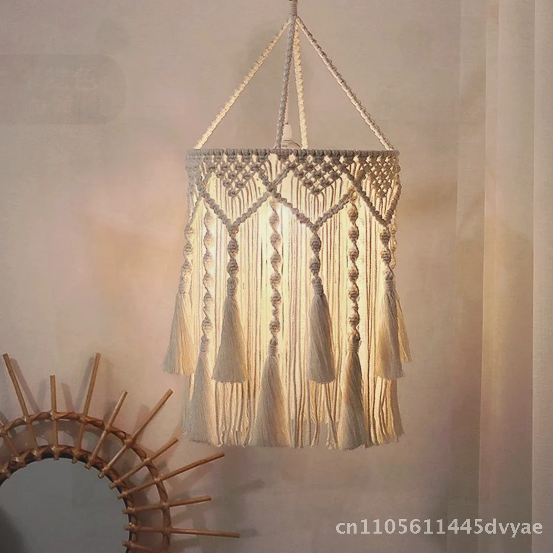 

Скандинавский стиль ручной работы из хлопчатобумажной веревки тканый абажур настенное украшение прямоугольный подвесной светильник для комнаты, кабинета, балкона