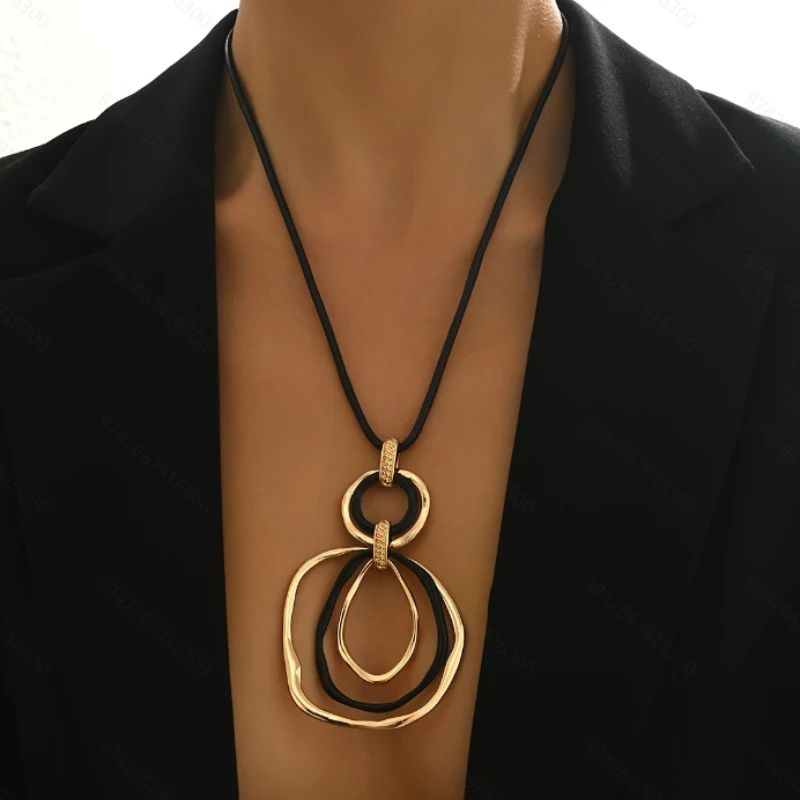 

Винтажное ожерелье с плетеной веревкой черного цвета неправильной формы, женские персонализированные праздничные аксессуары Y2k, ювелирные изделия