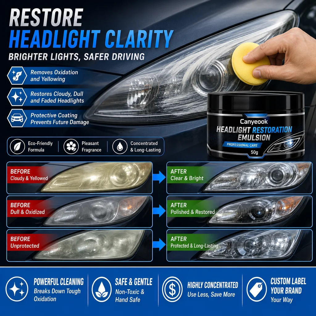 CANYEOOK Headlight Restorer Cream 50g - Remove Yellow Oxidation Restore Clear Bright Lens UV Protective Coating for Car