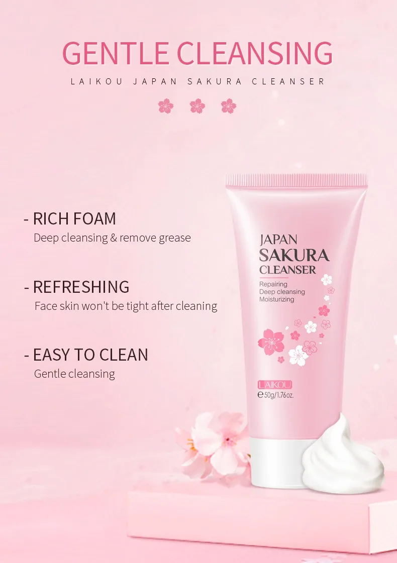 LAIKOU Japanese Cherry Blossom Skin Cleansing Pores Brightening Skin Oil Control Moisturizing Skincare Products Facial Cleanser