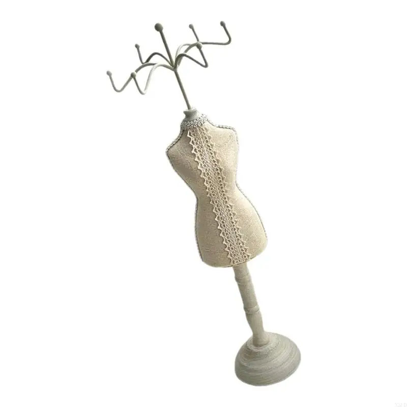 حامل عرض مجوهرات خشبي خفيف الوزن مع تصميم دانتيل مزخرف متعدد العناصر