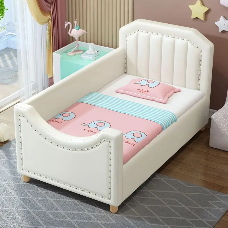 Solid wood soft bag edge bed, widened splicing queen bed princess bed with guardrail
