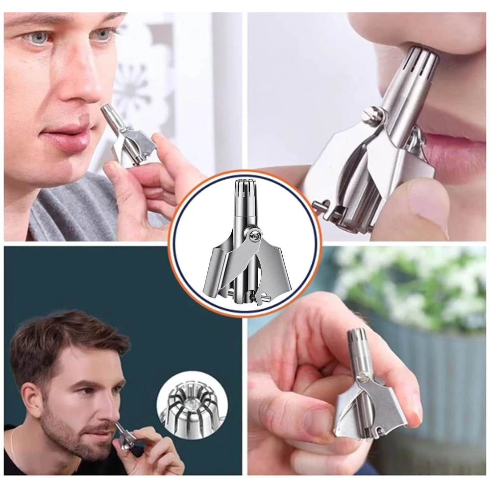 Waterproof Stainless Steel Portable Ear Hair Trimmer Manual Nose and Ear Hair Trimmer 360° Rotating for Facial Hair Beauty Tool