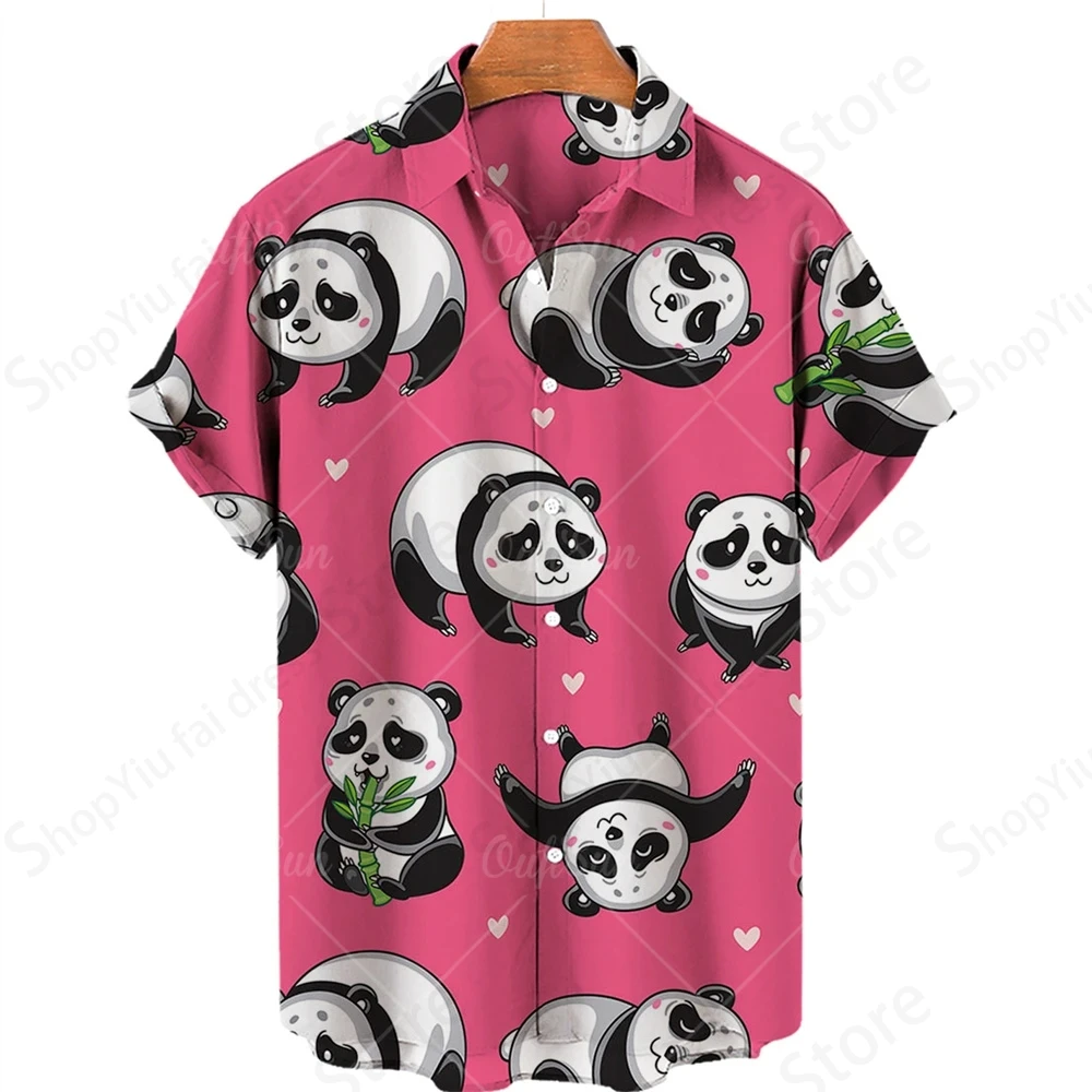 Animal Panda Print Hawaii Shirt Men Women Fashion Turn Down Collar Casual Beach Shirts Men\'s blouse Short Sleeve ALoha Clothing